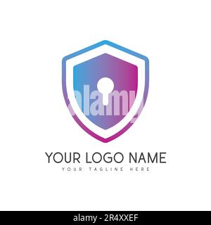 Cyber Security Shield Logo Design IT Networking Cyberspace Lock Finger Prints Stock Vector