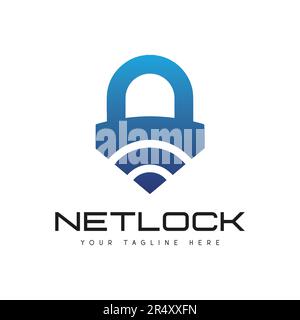 Cyber Security Logo Design IT  Lock Security Logotype Wireless Networking Stock Vector