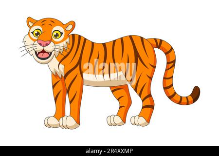 Cute cartoon red striped tiger. Drawing african baby wild smiling character. Kind smiling jungle safari animal. Creative graphic hand drawn print. Vector eps illustration Stock Vector