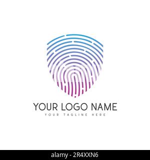 Cyber Security Shield Logo Design IT Networking Cyberspace Lock Finger Prints Stock Vector