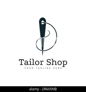Tailor Shop Logo Design Sewing Logotype Needle Vector Icon Stock Vector