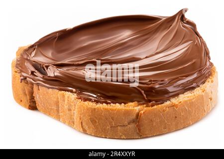 Slice of bread with chocolate swirl cream isolated on white background Stock Photo