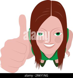 Female Looking Up, Giving A Thumbs Up, Aerial View Stock Vector