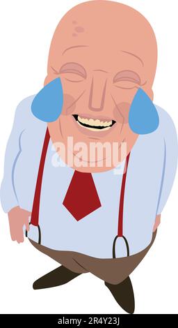 Old Male Looking up, Laughing With Tears, Aerial View Stock Vector