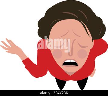 Unhappy Female with Space Between Her Teeth Looks Up, Aerial View Stock Vector