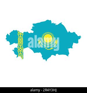 Kazakhstan map silhouette with national flag. Vector illustration. Stock Vector