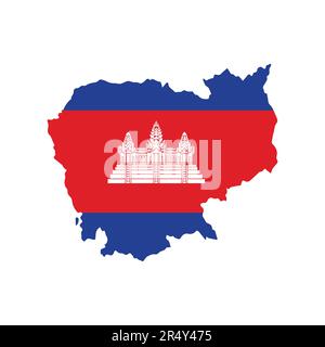 Cambodia map with national flag on white background. Vector illustration. Stock Vector