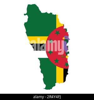 Dominica Country in the Caribbean vector illustration flag and map logo design concept detailed Stock Vector