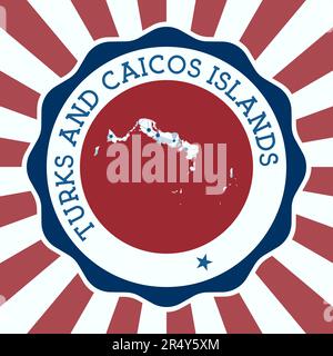 Turks and Caicos Islands Badge. Round logo of island with triangular mesh map and radial rays. EPS10 Vector. Stock Vector