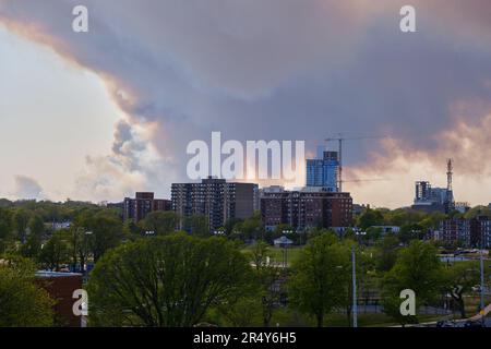 Halifax Canada, May 28, 2023. Smoke from Tantallon fire seen over the Halifax Common Stock Photo