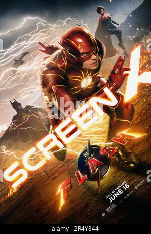 THE FLASH US Poster From Left Michael Keaton As Batman Ezra Miller 