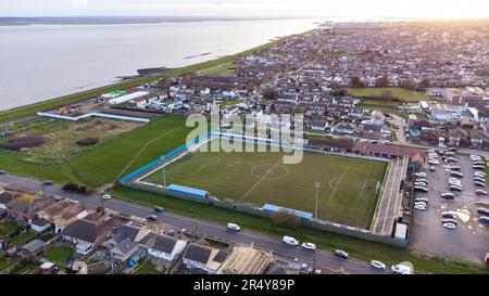 Aerial view of the Movie Starr Stadium, home of Canvey Island FC. The stadium has been called Park Lane, the Prospects Stadium and the Brockwell Stadium Stock Photo