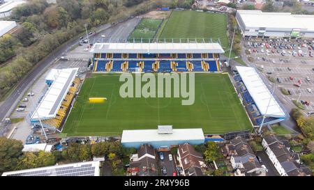 Aerial view of the One Call Stadium (for sponsorship purpose), home of Mansfield Town FC. It is more commonly known as Field Mill Stock Photo