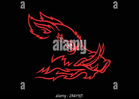 Head of Aggressive Wild Boar Side View Stock Vector