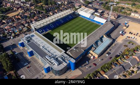 Aerial view of the currently named Weston Homes Stadium (for sponsorship purposes), home of Peterborough United FC. The ground is more well known as London Road. It has also been called the ABAX Stadium. Stock Photo