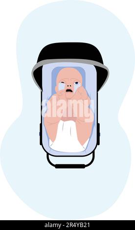 Baby Crying out Tears in Crib, Aerial View Stock Vector