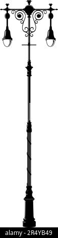 Street Light, old style wrought iron - downtown New York City; 1-color black, An Adobe Illustrator file saved as Illustrator 8.0. Stock Vector