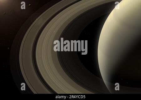 Saturn and its rings in outer space. Saturn - gas giant planet. Saturn is the sixth planet from the Sun. Elements furnished by NASA. Stock Photo