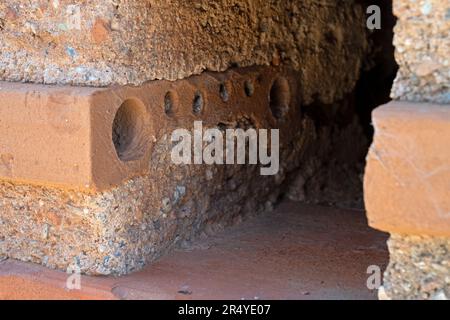 Hollow-brick masonry details from the ruins of the 6th century Basilica of St. John, built by order of the Byzantine Emperor Justinian, in Ephesus, Tu Stock Photo