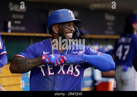 American League's Adolis García, of the Texas Rangers, smiles during the  MLB All-Star baseball Home Run Derby, Monday, July 10, 2023, in Seattle.  (AP Photo/Lindsey Wasson Stock Photo - Alamy