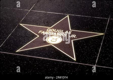 Star for legendary film actor Douglas Fairbanks Jr. in the Wak of Fame along Hollywood Boulevard in Los Angeles, CA Stock Photo