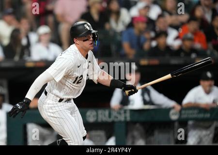 Chicago White Sox's Romy Gonzalez squares up to bunt in a baseball game  against the Detroit Tigers Saturday, June 3, 2023, in Chicago. (AP  Photo/Charles Rex Arbogast Stock Photo - Alamy