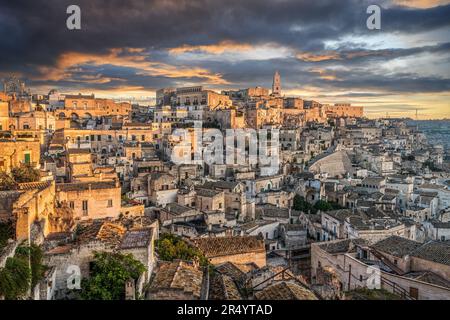 Matera, Italy overlooking Sassi di Matera at dawn. Stock Photo