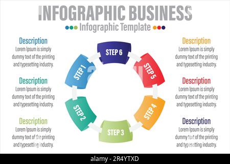 Business infographics. Circle with Six 6 Steps, Six 6 option, Six 6 parts, arrows. Vector template Stock Vector