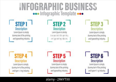 6 Steps Modern focus Timeline diagram with workflow presentation vector infographic. Infographic template for business. Stock Vector