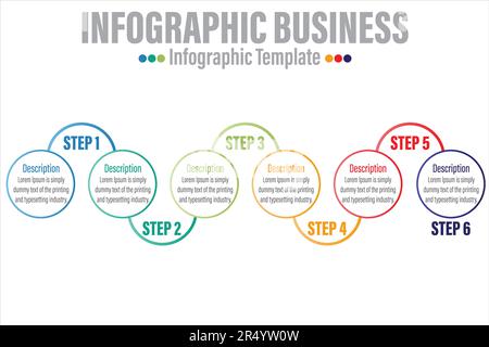 Business data visualization.six 6 timeline steps or option infographic icons designed for abstract background template Stock Vector