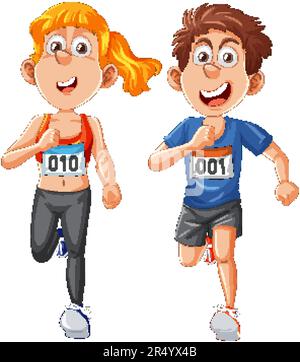 Energetic Runner Couple Cartoon Character illustration Stock Vector