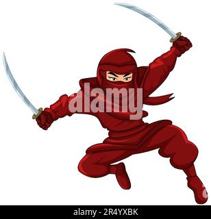 Ninja Jumping and Brandishing Sword illustration Stock Vector