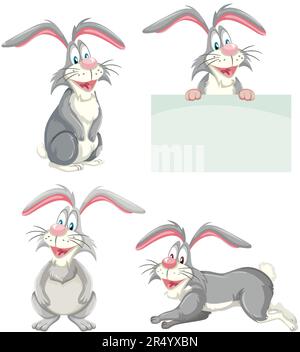 Set of rabbit cartoon in different pose illustration Stock Vector
