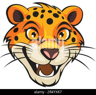 Cheetah Face In Cartoon Style illustration Stock Vector