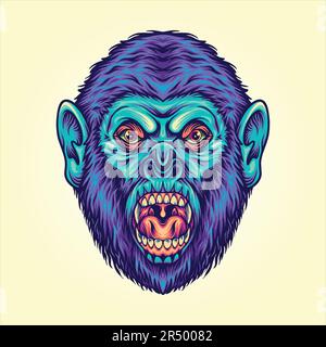 Furious gorilla face wild primate cartoon illustrations vector illustrations for your work logo, merchandise t-shirt, stickers and label designs, post Stock Vector