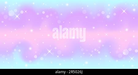 Holographic fantasy rainbow unicorn background with stars. Pastel color sky. Magical landscape, abstract fabulous pattern. Vector. Stock Vector