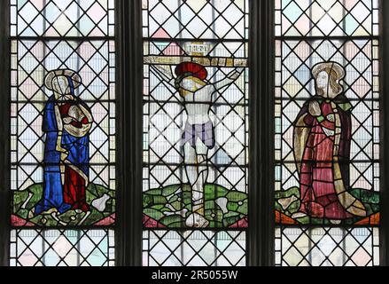 16th Century Stained Glass Windows In St Marys Church, Cilcain, Flintshire, Wales Stock Photo