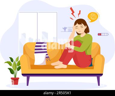 Migraine Vector Illustration People Suffers from Headaches, Stress and Migraines in Healthcare Flat Cartoon Hand Drawn Background Templates Stock Vector
