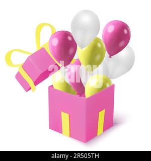 Realistic coloful balloons flying from an open gift box party celebration concept vector Stock Vector
