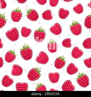 Vector Raspberry Seamless Pattern, repeat background with cut out illustration of ripe whole raspberries with green leaves for wrapping paper, collect Stock Vector