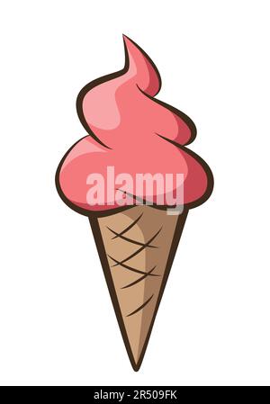 ice cream - strawberry soft serve ice cream in a cone, color vector illustration isolated on white Stock Vector