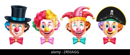 Clown character vector set design. Birthday clown, mascot, buffoon and ...