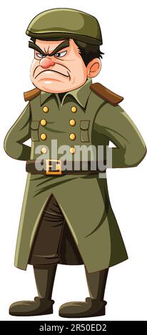 Grumpy army officer cartoon character illustration Stock Vector