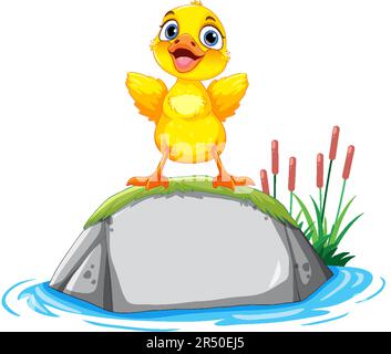 Little Duck Standing on a Rock illustration Stock Vector Image & Art ...