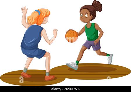 Two Girls Playing Basketball illustration Stock Vector Image & Art - Alamy