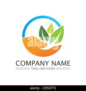 Nature Farm and farming vector logo illustration design. sun farm.Isolated illustration of fields  farm landscape and sun. Concept for agriculture ,ha Stock Vector