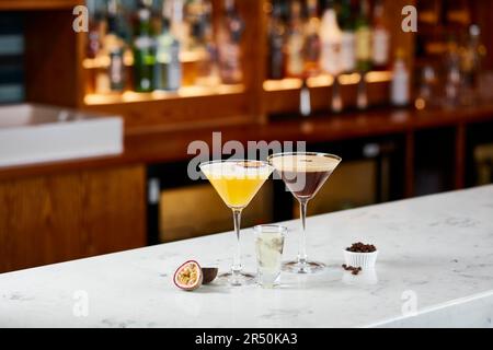 Pornstar martini and an espresso martini on the bar Stock Photo