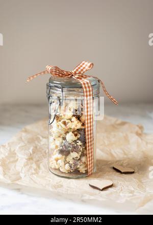 Homemade chocolate popcorn as a gift Stock Photo