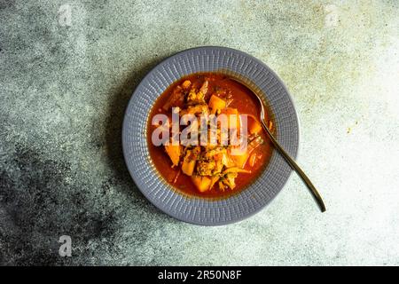 Healthy ukrainian beetroot soup Borscht served in the bowl Stock Photo