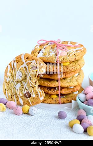 Cookies with mini sugar eggs for Easter Stock Photo